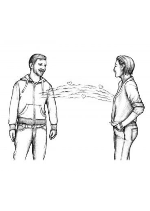 illustration of two people giving off energy
