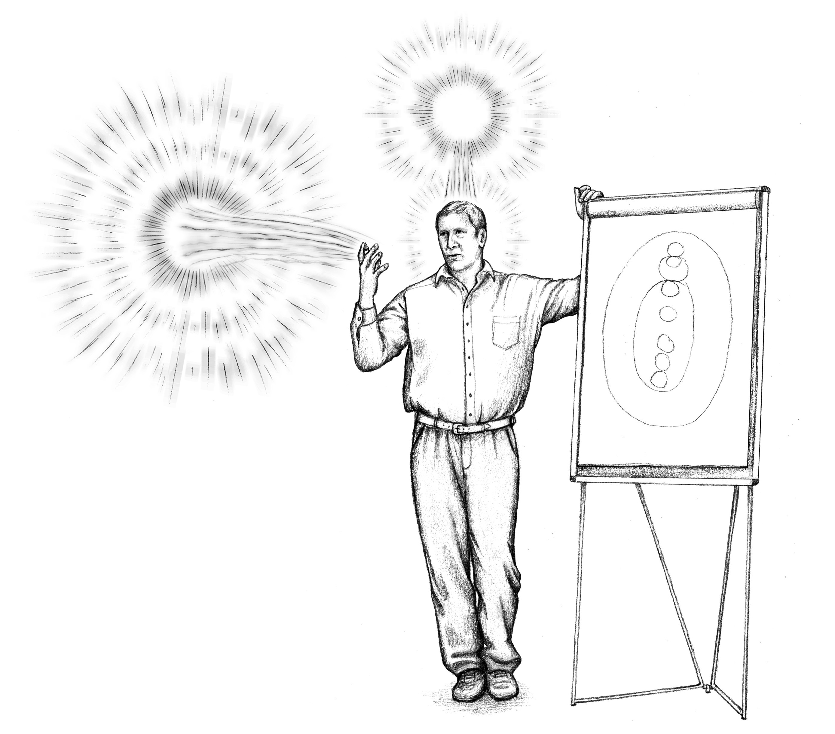 illustration of energy balancing group leader talking